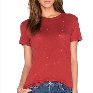 Iro Red Clay Distressed Linen T-Shirt